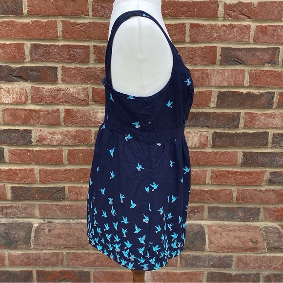 Fat Face 100% Cotton Size 12 Cami Vest Top Shirring Bird Animal Print Navy - Picture 4 of 12